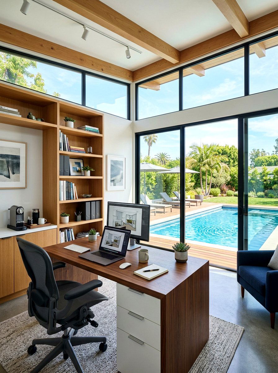 Pool house with home office - 30 modern pool house ideas
