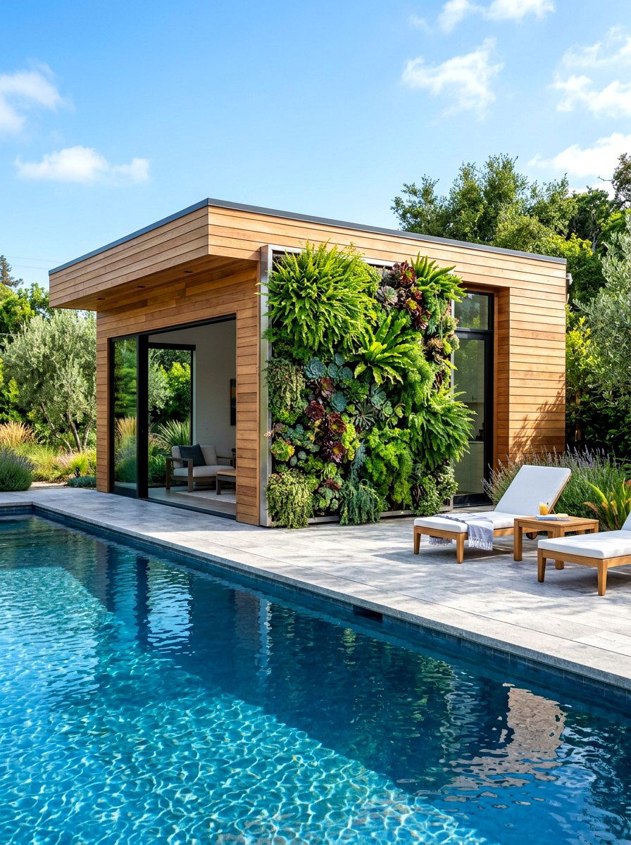 Pool house with living wall - 30 modern pool house ideas