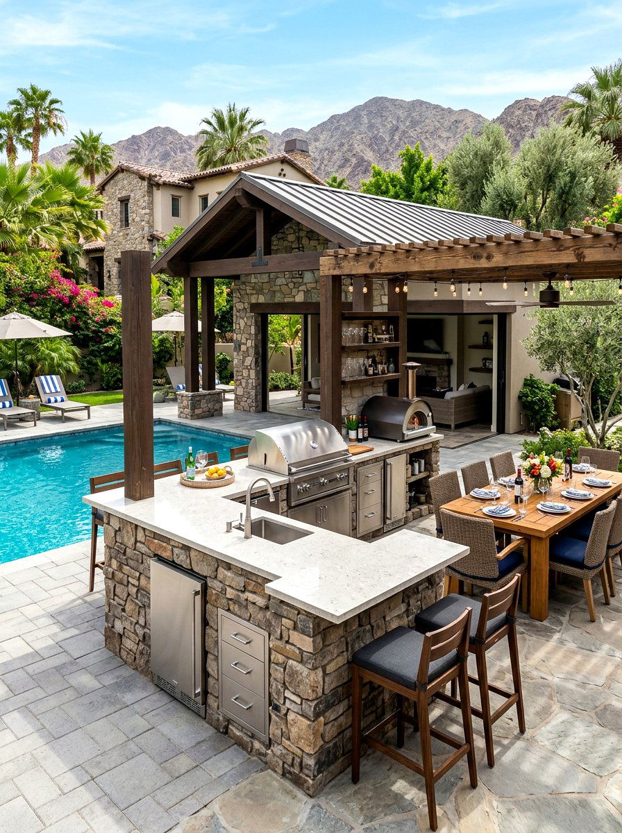 Pool house with outdoor kitchen - 30 modern pool house ideas