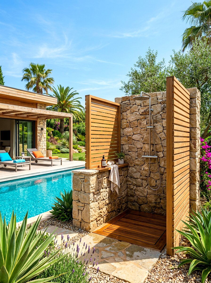 Pool house with outdoor shower - 30 modern pool house ideas