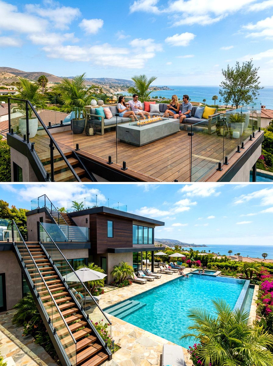 Pool house with rooftop deck - 30 modern pool house ideas