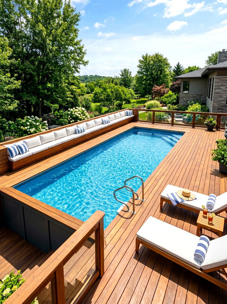 Pool with built in bench - 30 above ground pool ideas