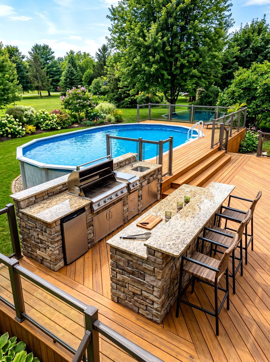 Pool with outdoor kitchen - 30 above ground pool ideas