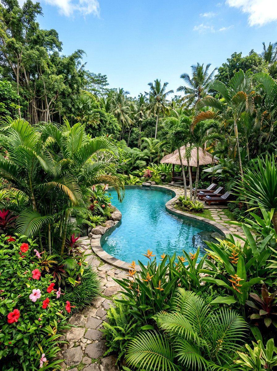 Pool with tropical landscaping - 30 budget pool ideas