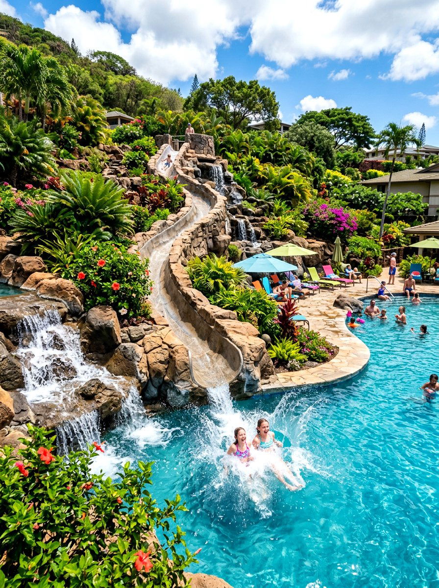 Pool with water slide - 30 backyard oasis pool ideas