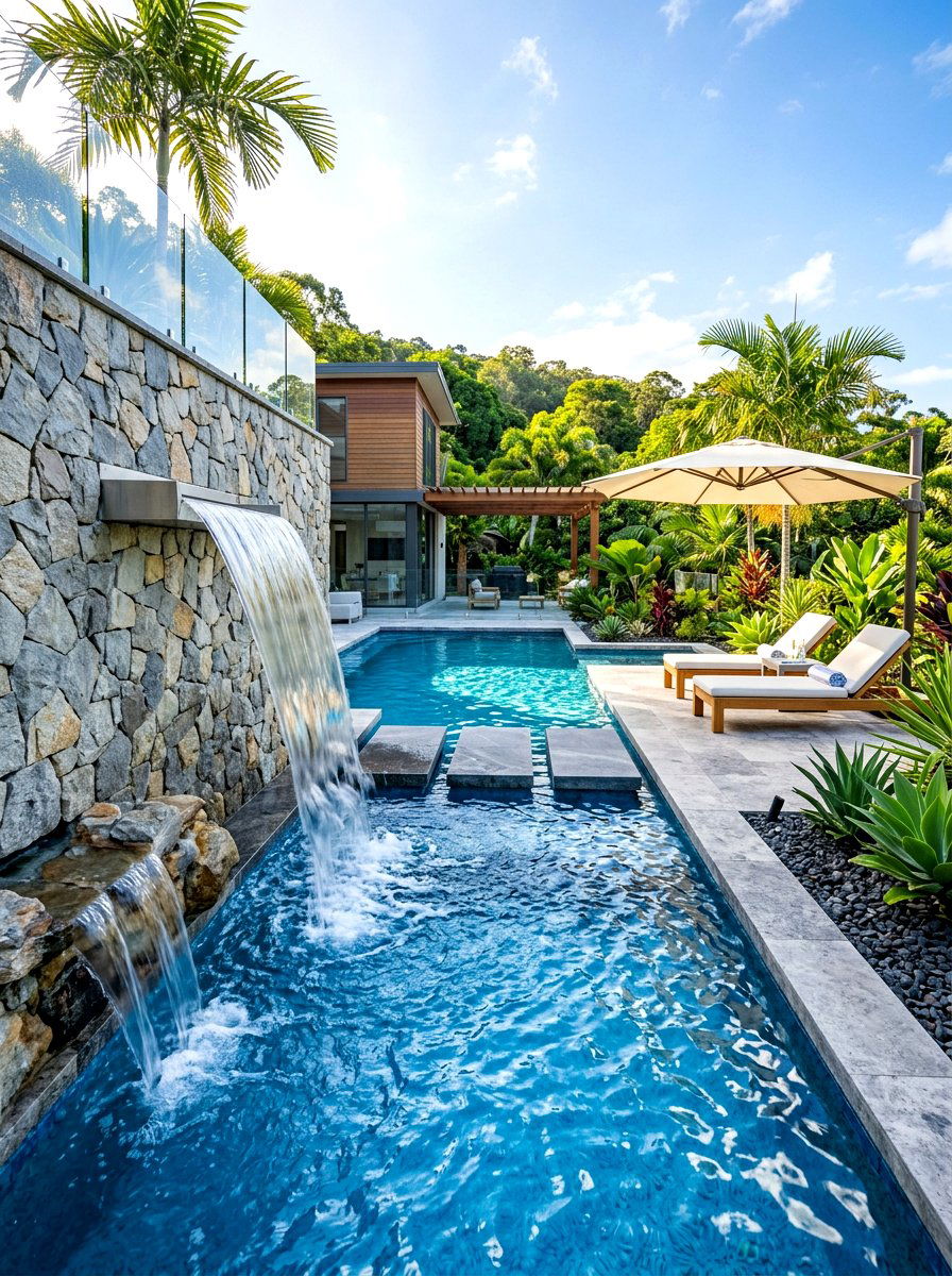 Pool with waterfall - 30 backyard oasis pool ideas