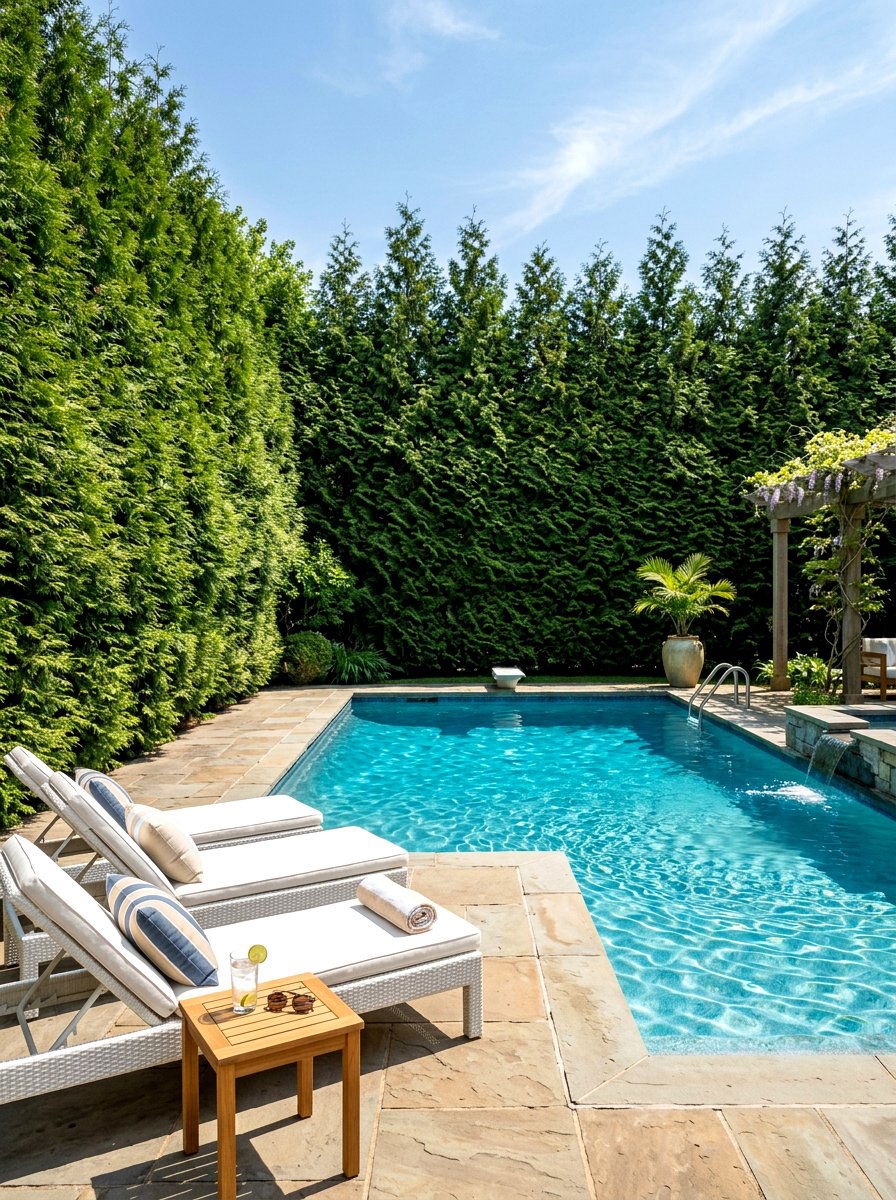 Poolside Arborvitae Wall - 30 arborvitae privacy ideas
