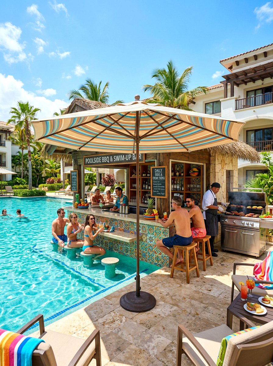 Poolside BBQ Bar - 30 grill patio layout ideas