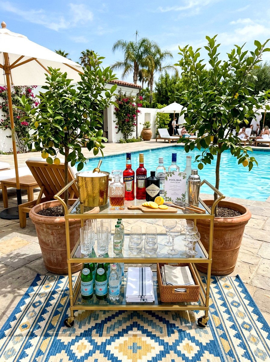 Poolside Bar Cart Station - 30 poolside bar ideas
