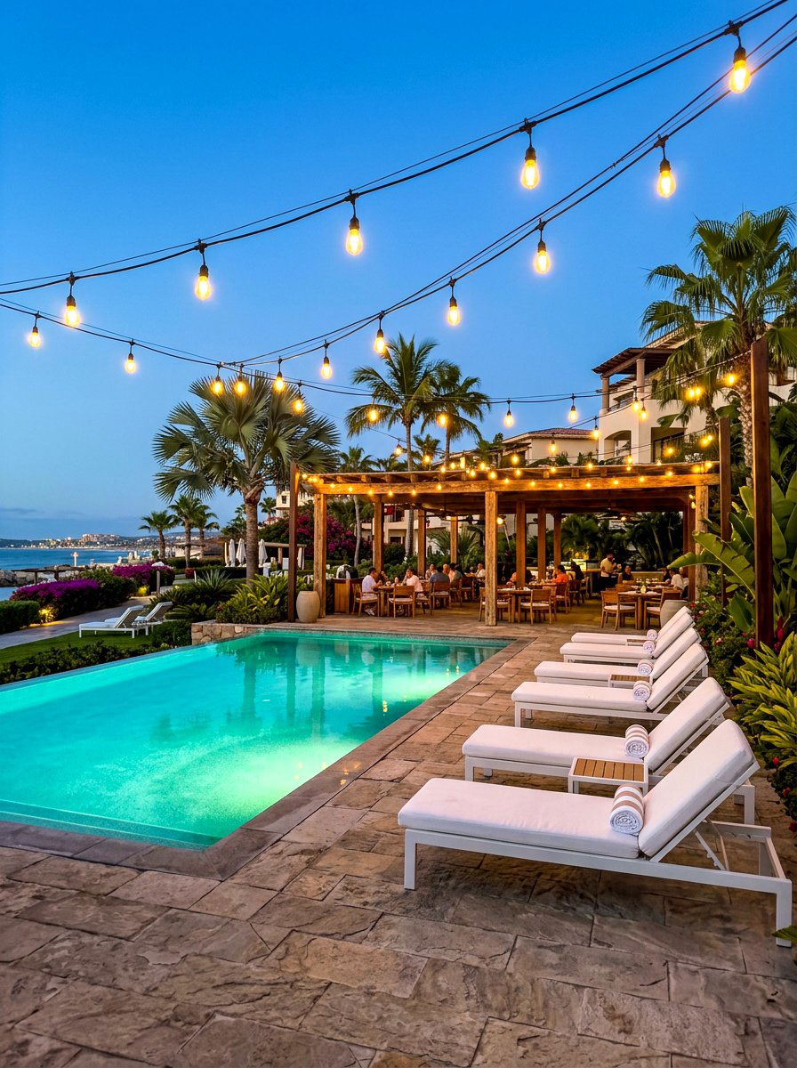 Poolside Bistro Lighting - 30 bistro lights patio ideas