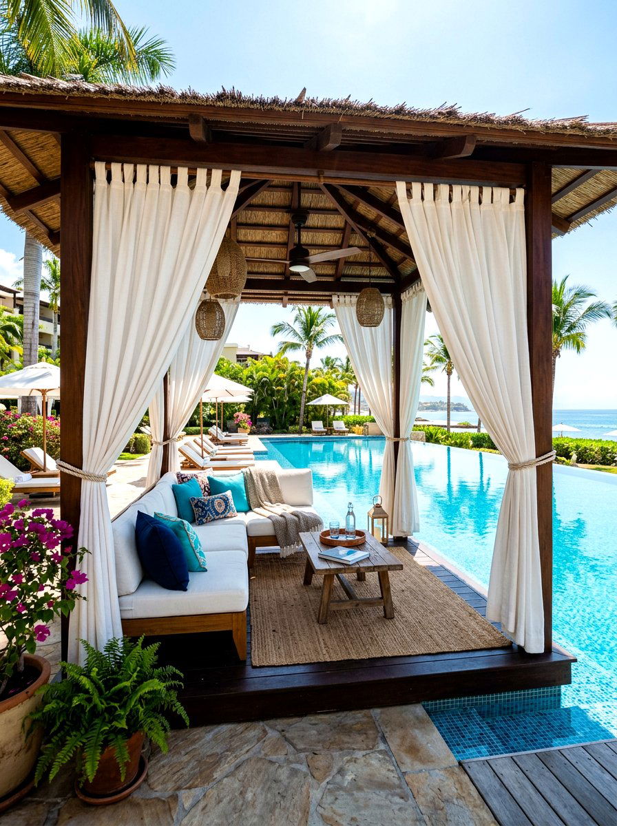 Poolside Cabana - 30 backyard hosting aesthetic ideas
