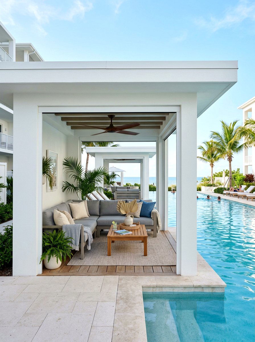 Poolside Cabana Living Space - 30 backyard entertaining zone ideas