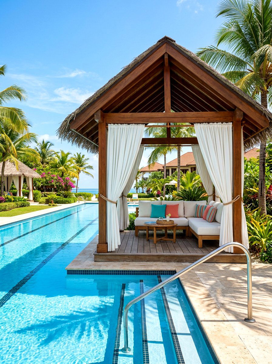 Poolside Cabana Structure - 30 lap pool backyard decor ideas