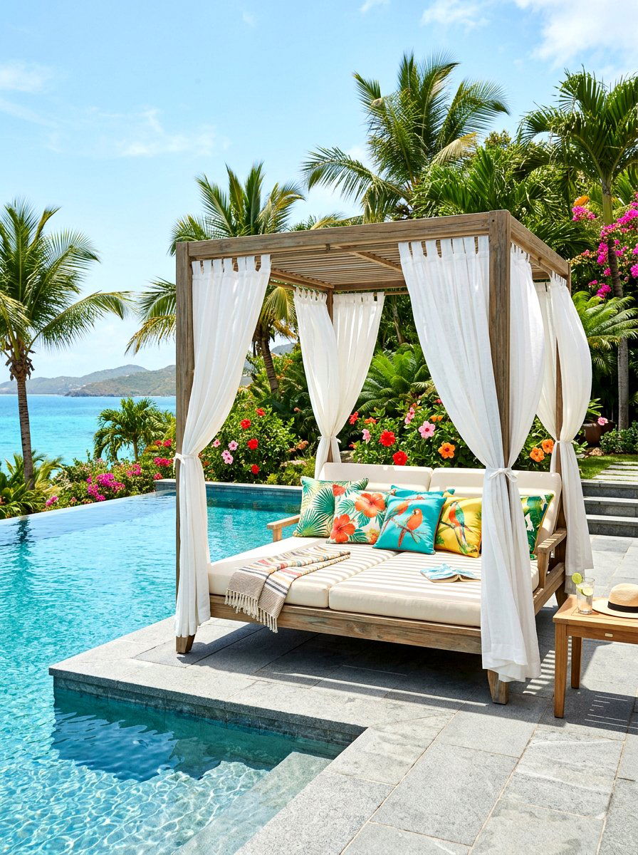 Poolside Canopy Daybed - 30 resort patio lounge ideas