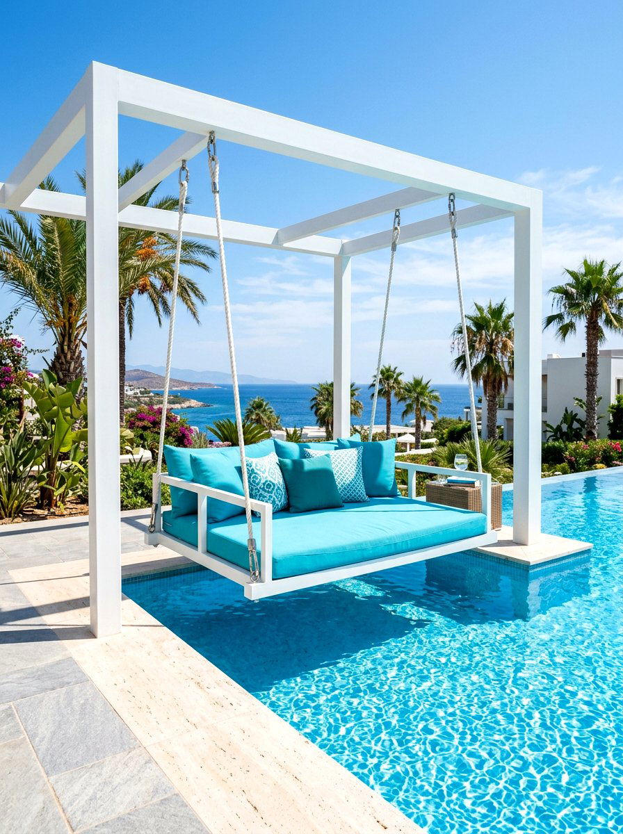 Poolside Daybed Swing - 30 hanging daybed ideas