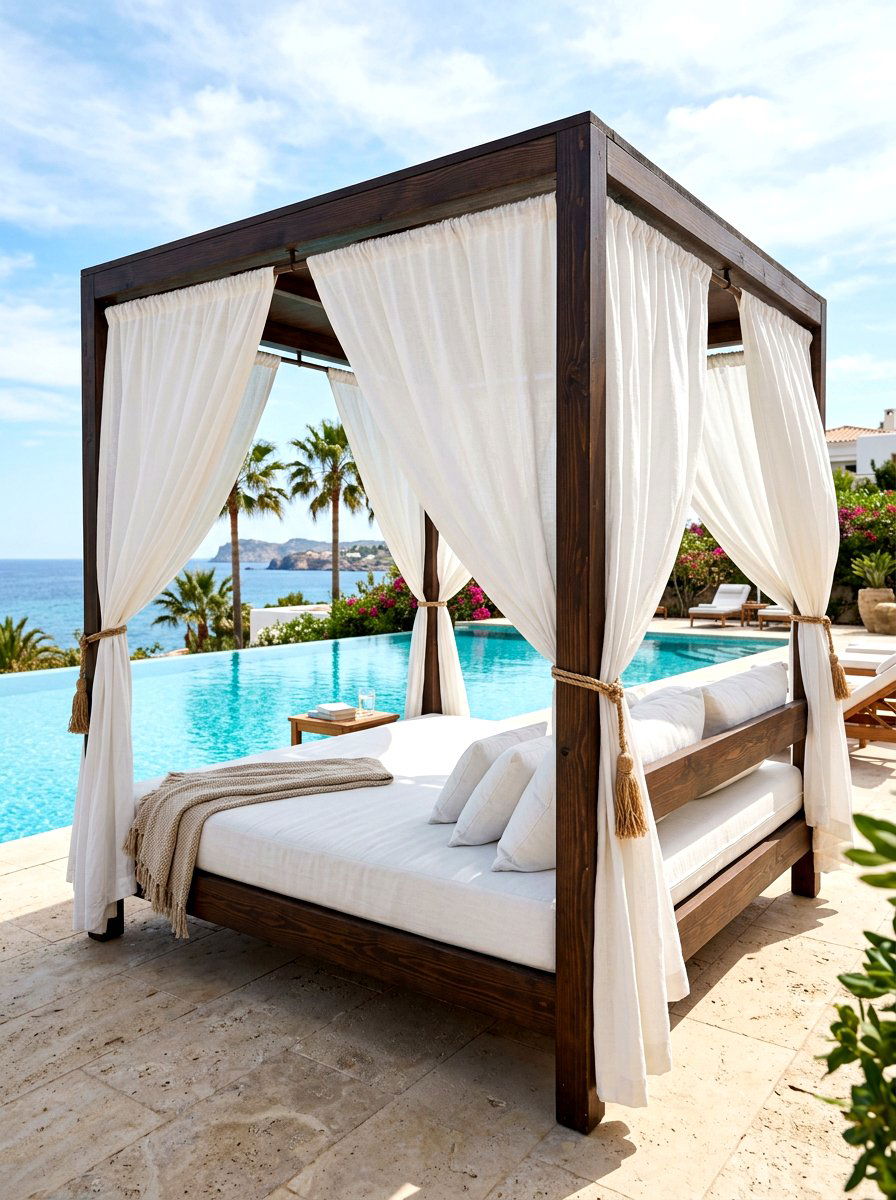 Poolside Daybed With Curtains - 30 poolside daybed cabana ideas