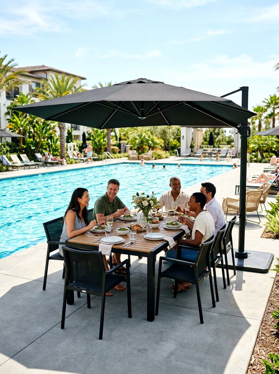 Poolside Dining Area - 30 lap pool backyard decor ideas