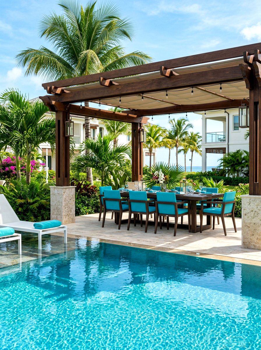 Poolside Dining Pergola - 30 pergola dining backyard ideas