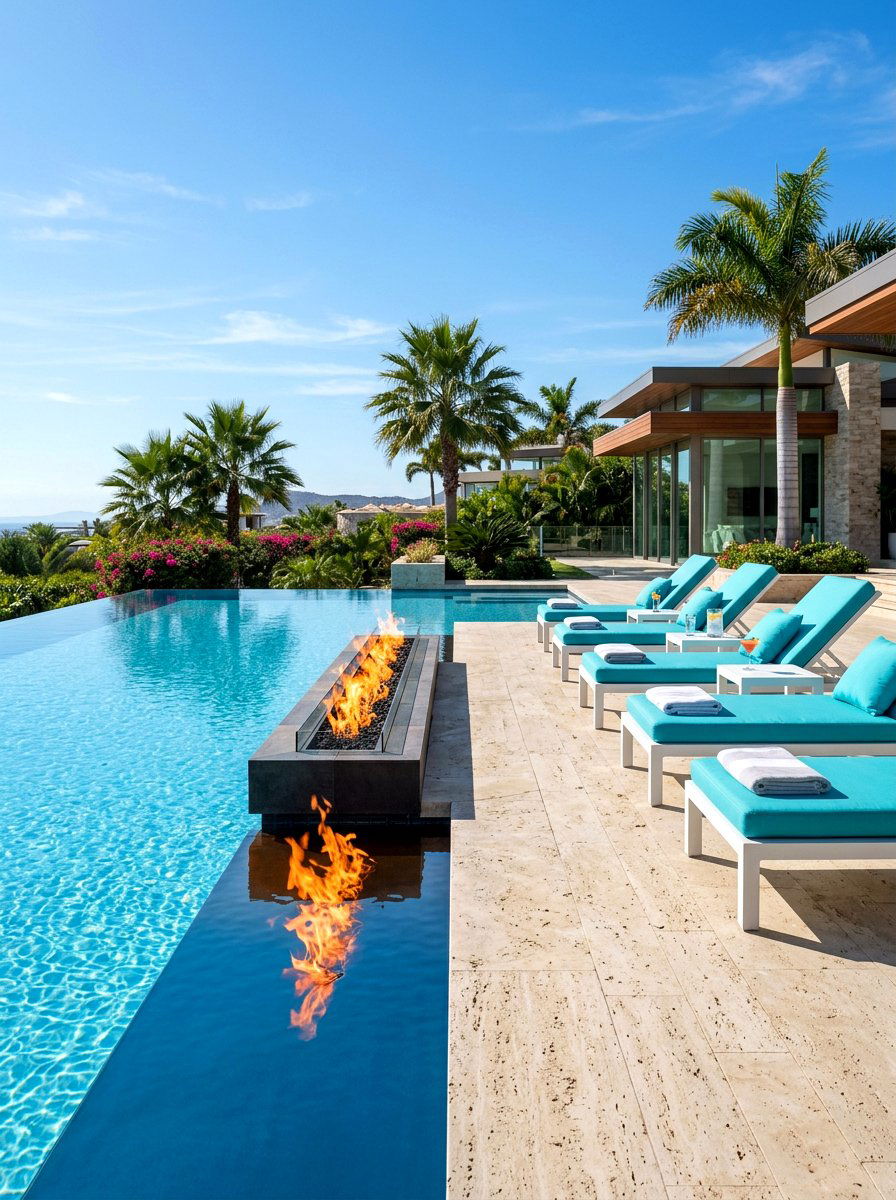 Poolside Fire Pit Lounge - 30 fire lounge backyard ideas
