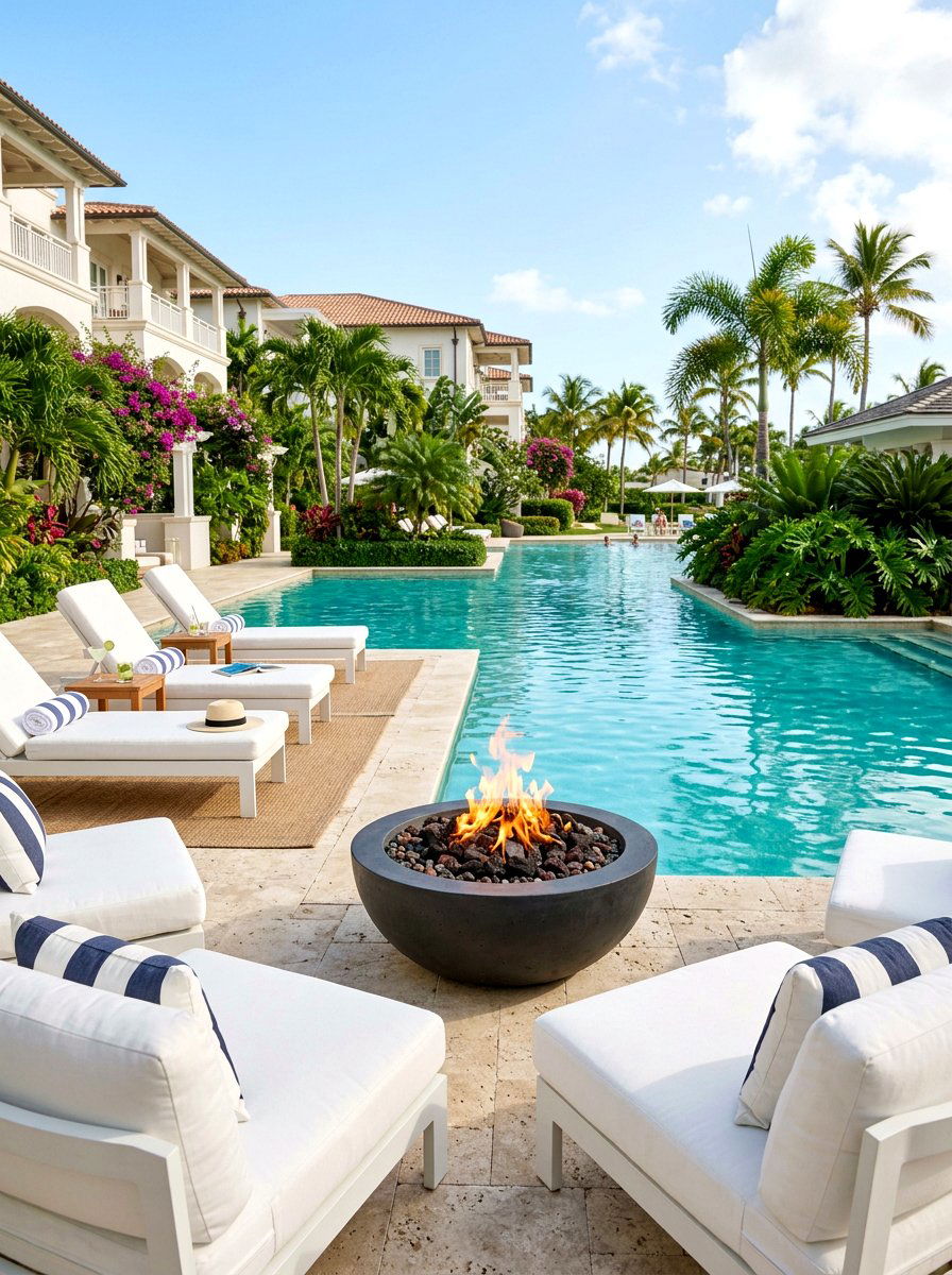 Poolside Fire Pit Lounge Area - 30 fire pit seating ideas