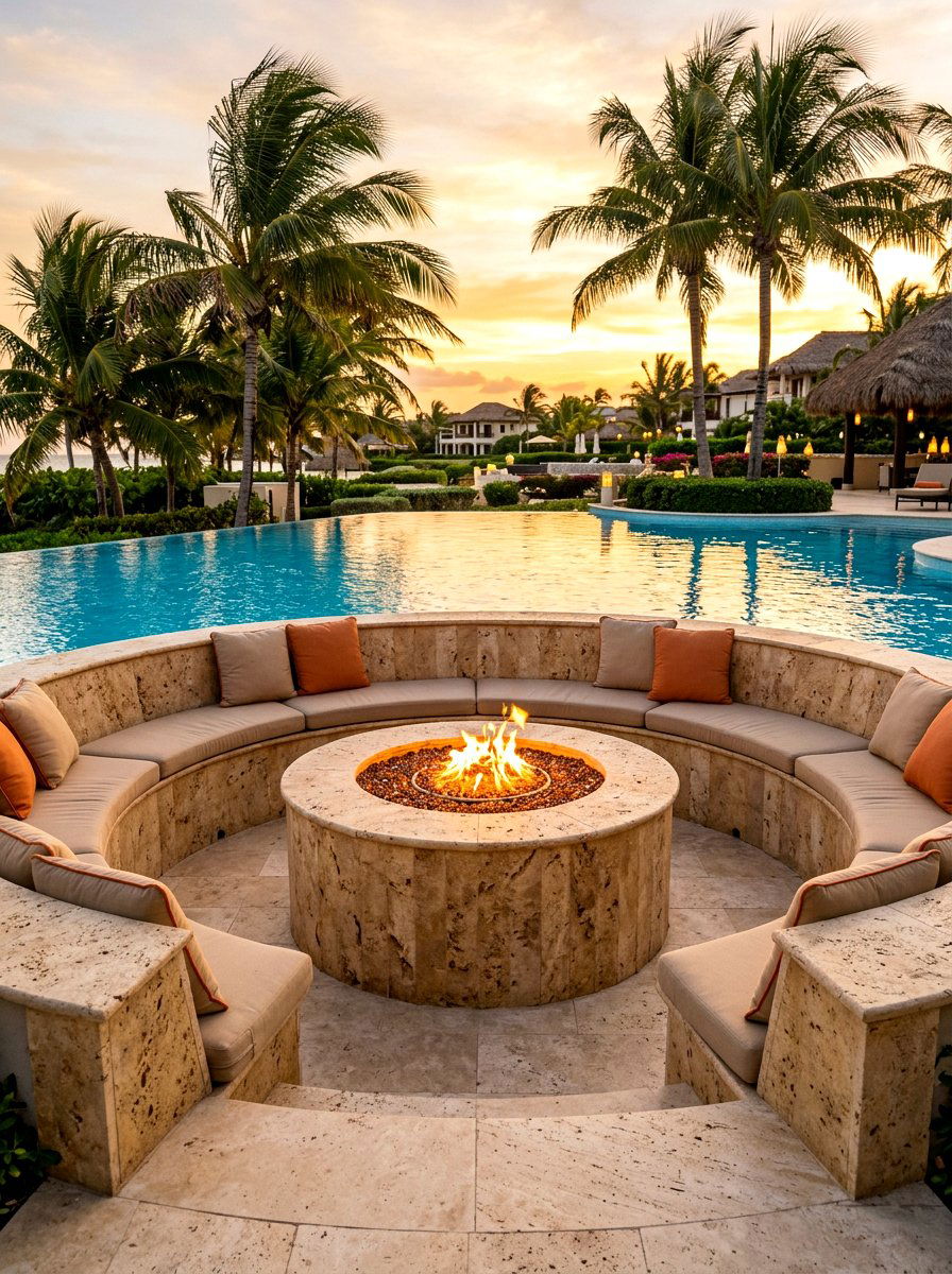 Poolside Fire Pit With Seat Wall - 30 seat wall fire pit ideas