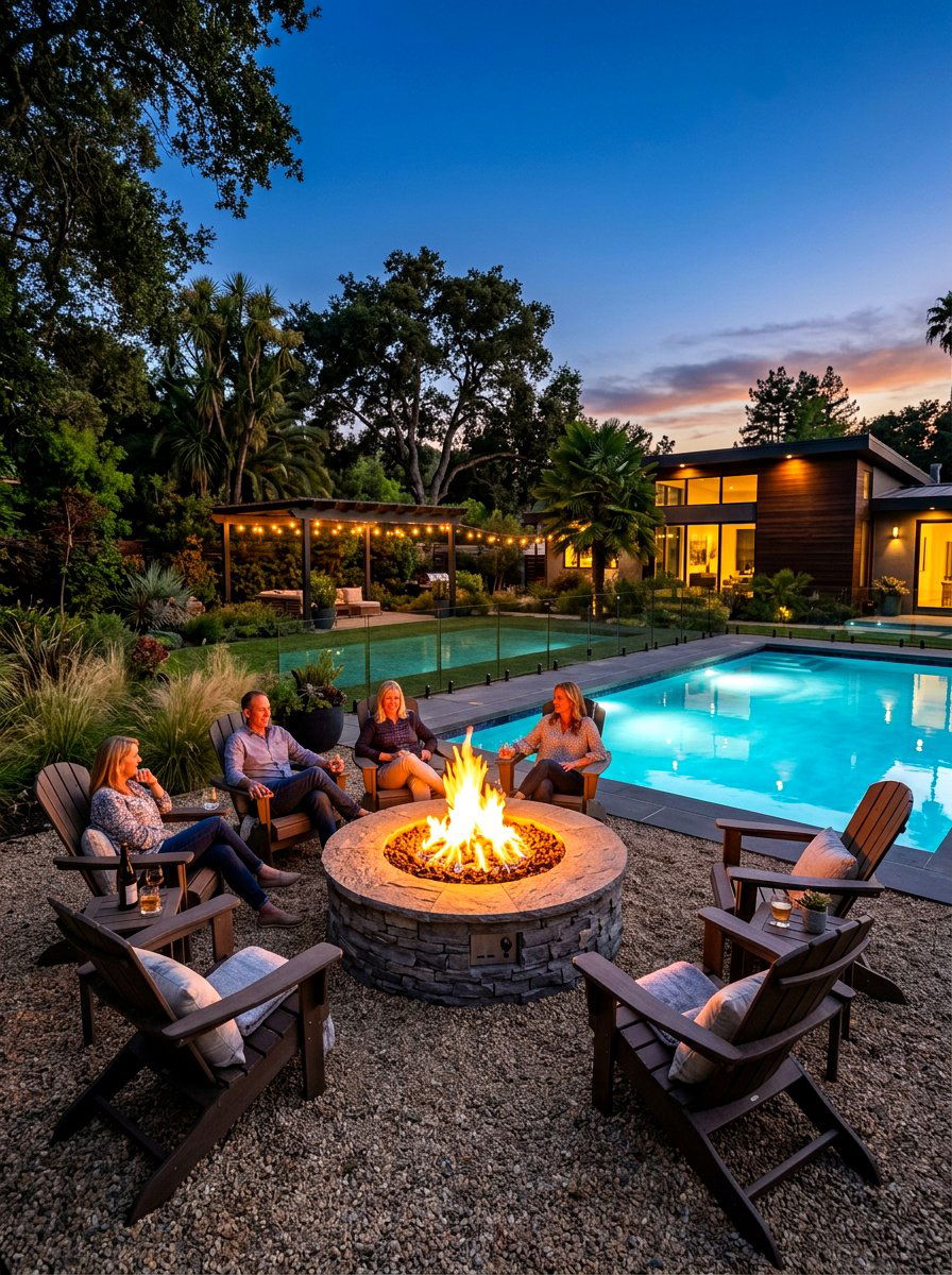 Poolside Fire Pit - 30 pool landscaping ideas