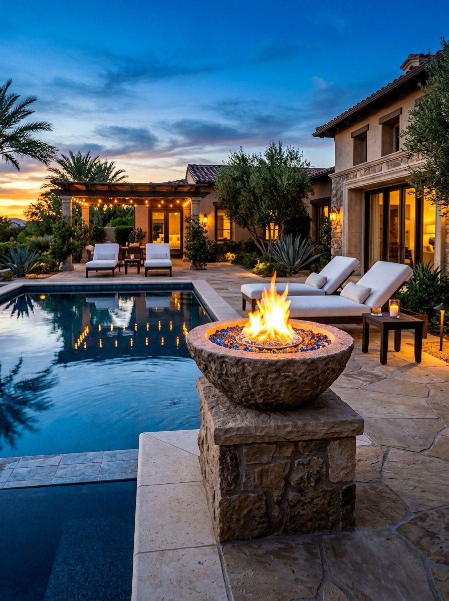 Poolside Gas Fire Pit - 30 fire pit patio ideas