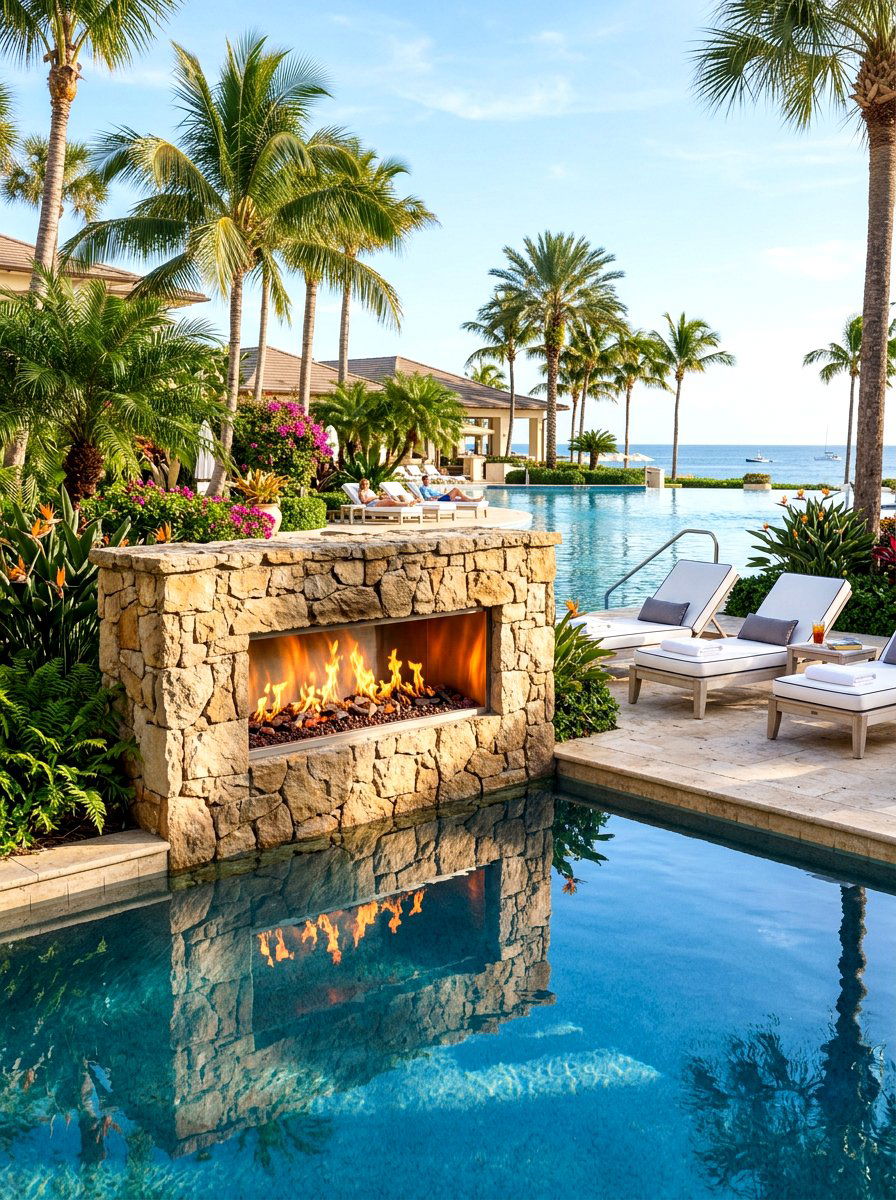 Poolside Gas Patio Fireplace - 30 patio fireplace ideas