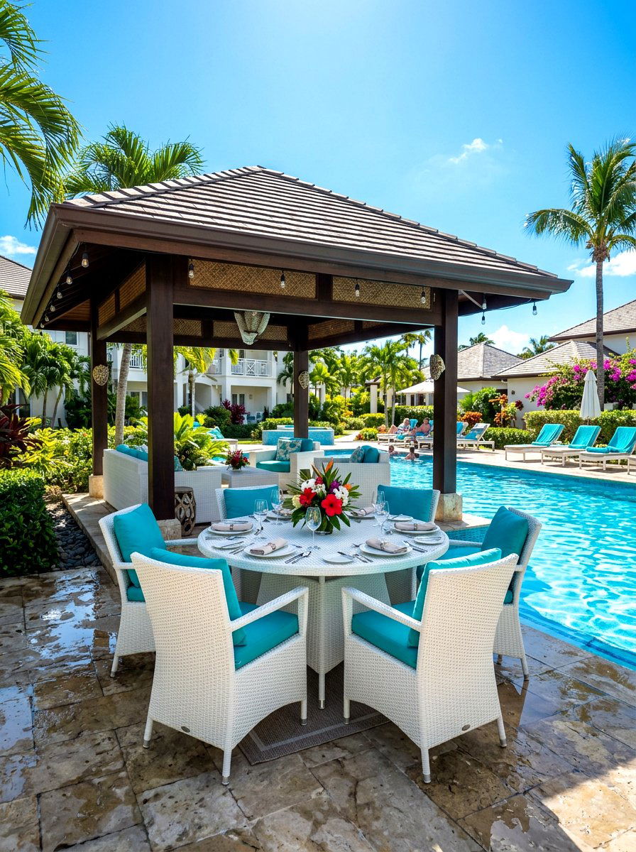Poolside Gazebo Dining Area - 30 gazebo dining area ideas