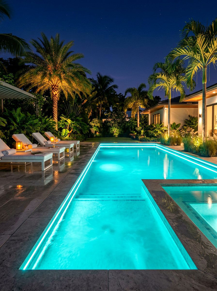 Poolside LED Glow - 30 backyard lighting ideas