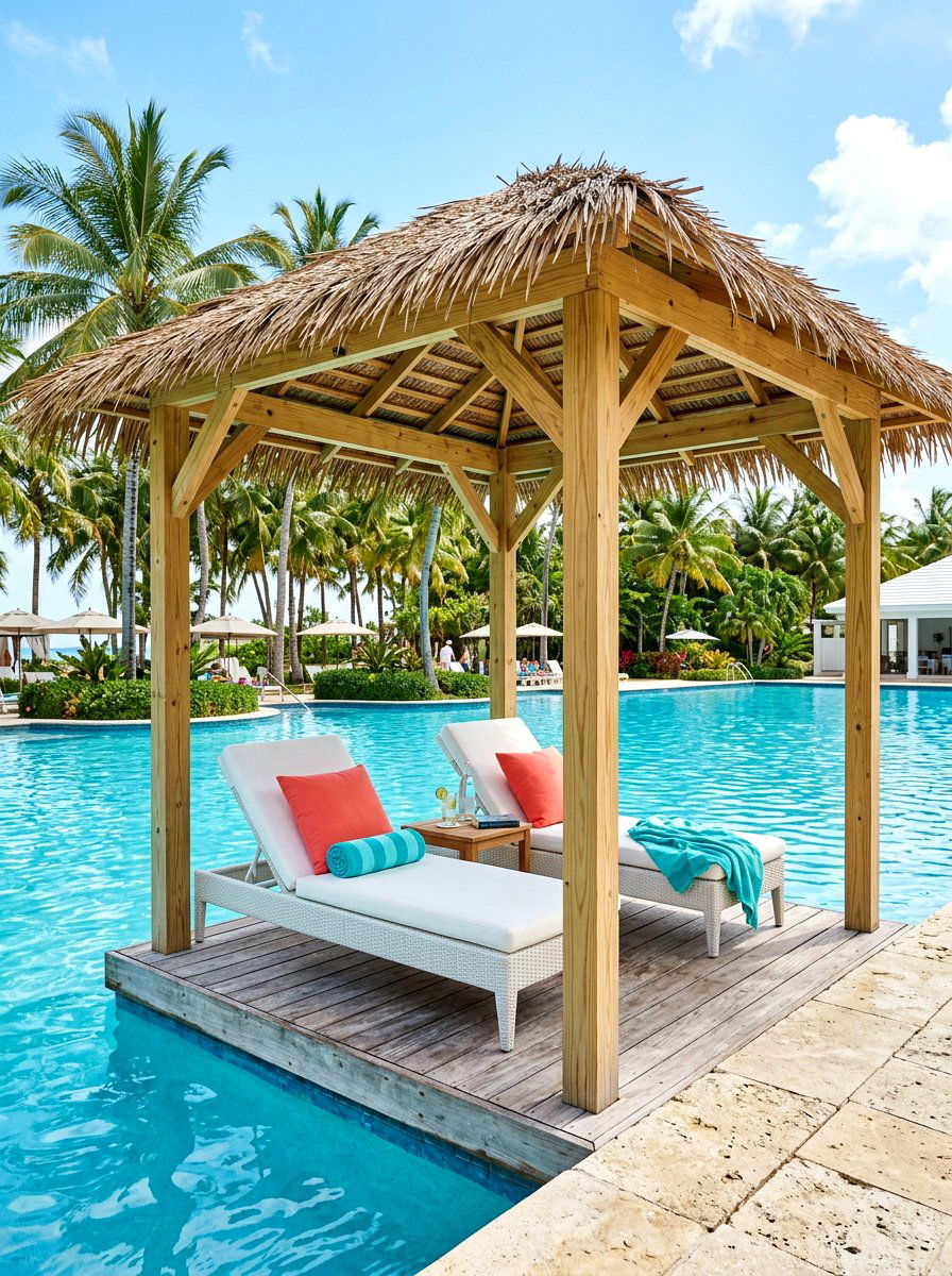 Poolside Lounge Gazebo - 30 cozy gazebo ideas