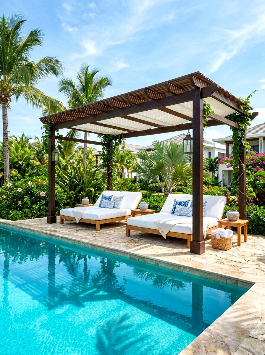 Poolside Lounge Pergola - 30 cozy pergola ideas
