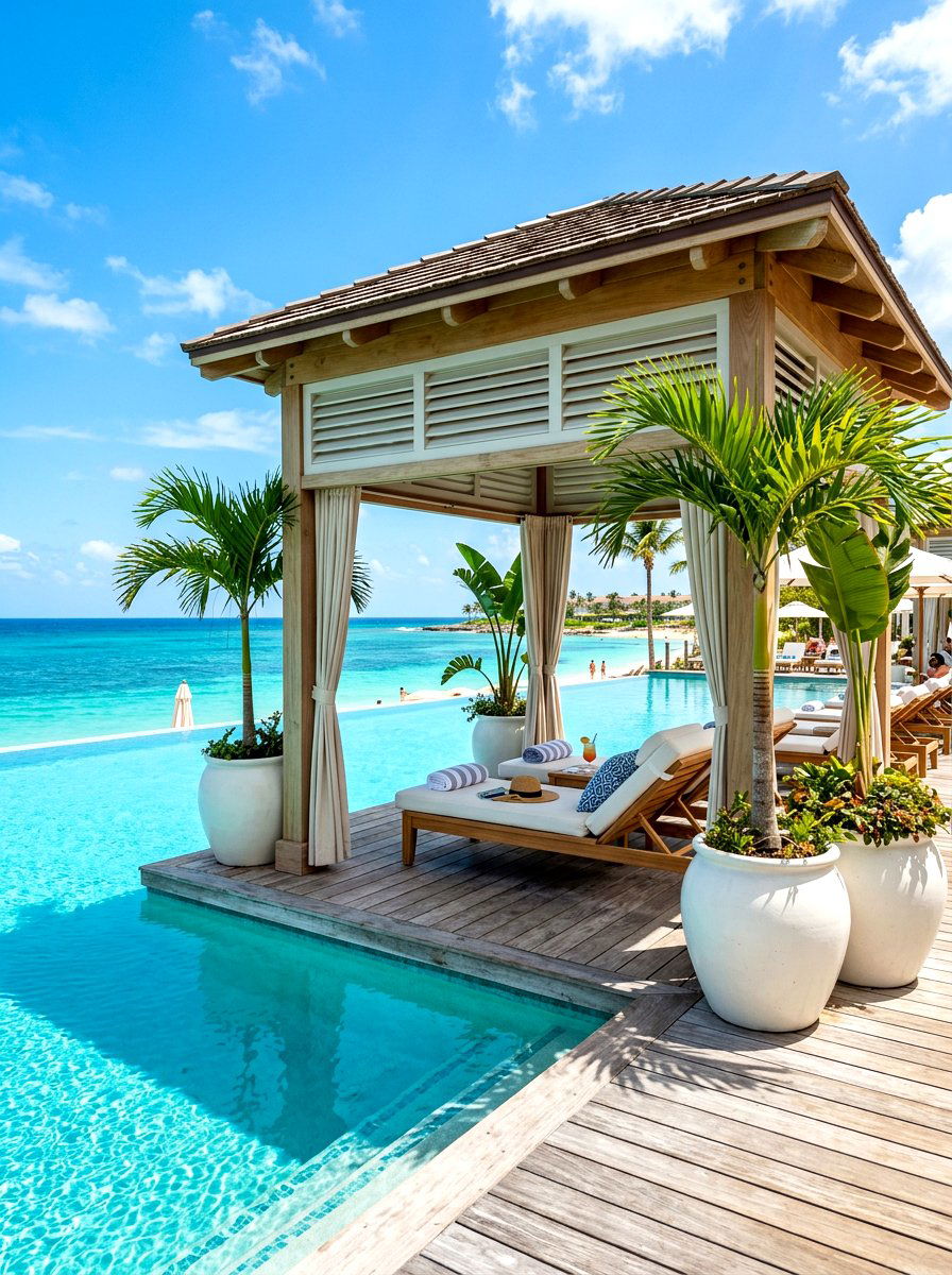 Poolside Louvered Cabana - 30 louvered pergola patio ideas