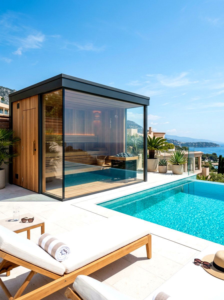 Poolside Luxury Sauna - 30 backyard sauna ideas
