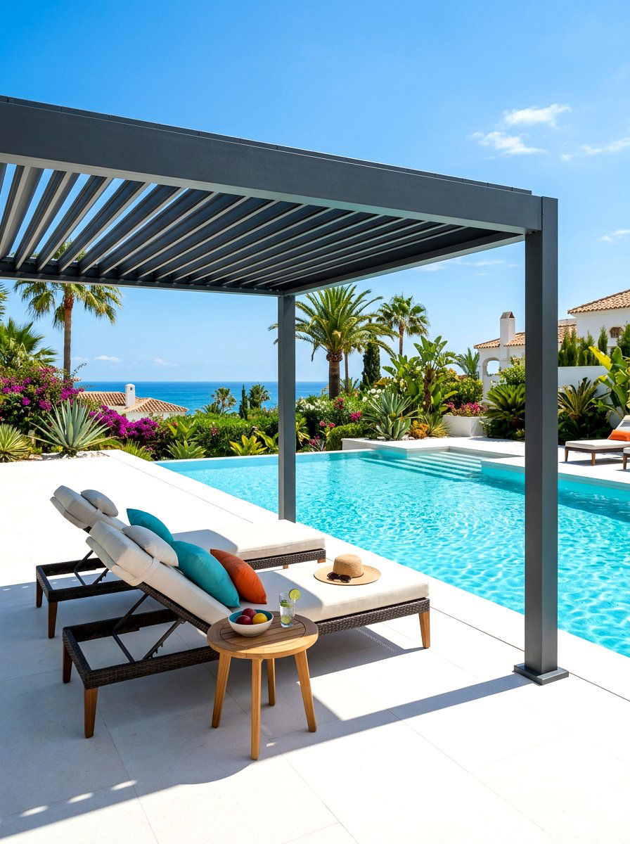Poolside Metal Pergola - 30 metal pergola ideas