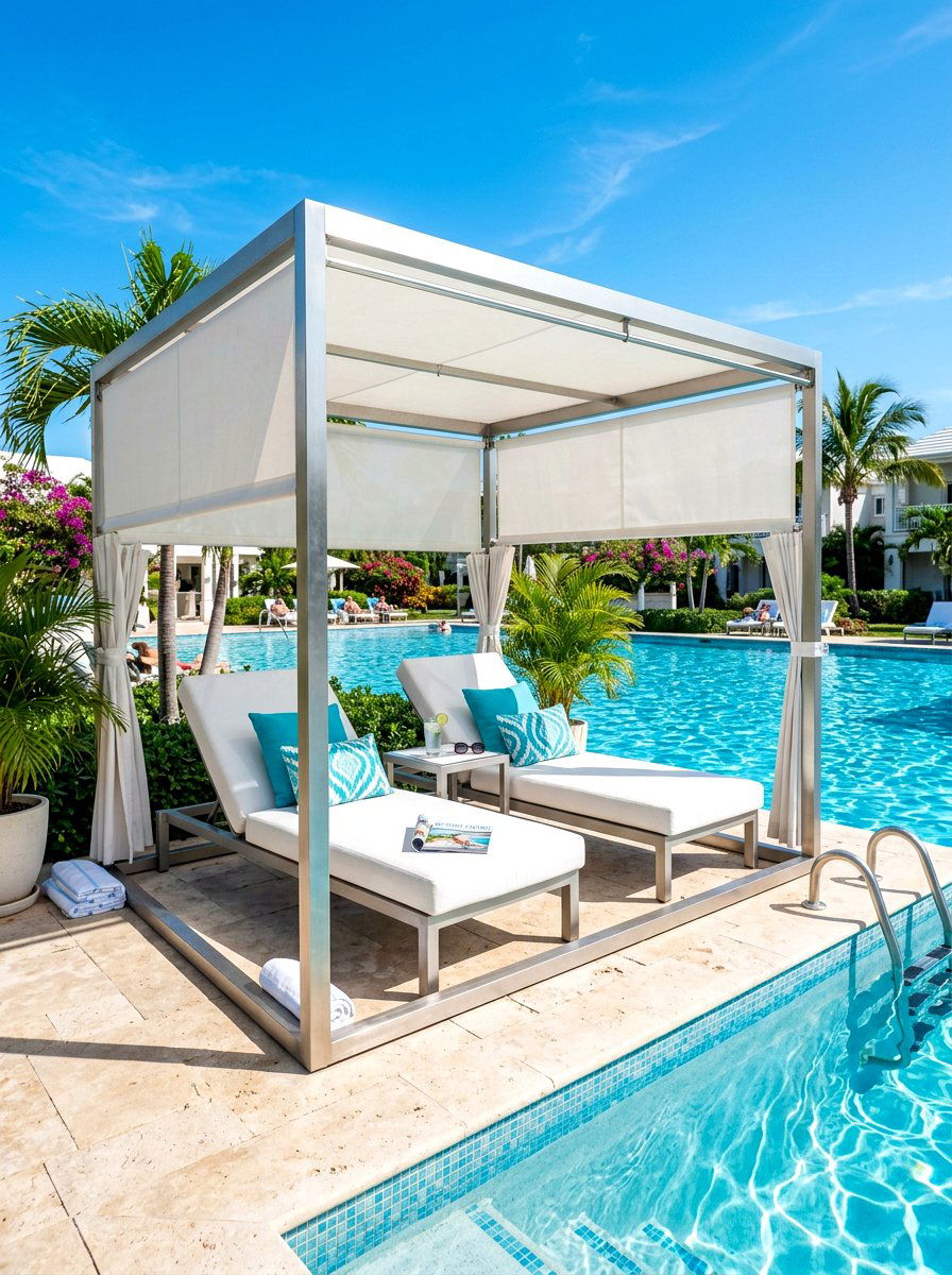 Poolside Metal Sun Shelter - 30 metal gazebo ideas