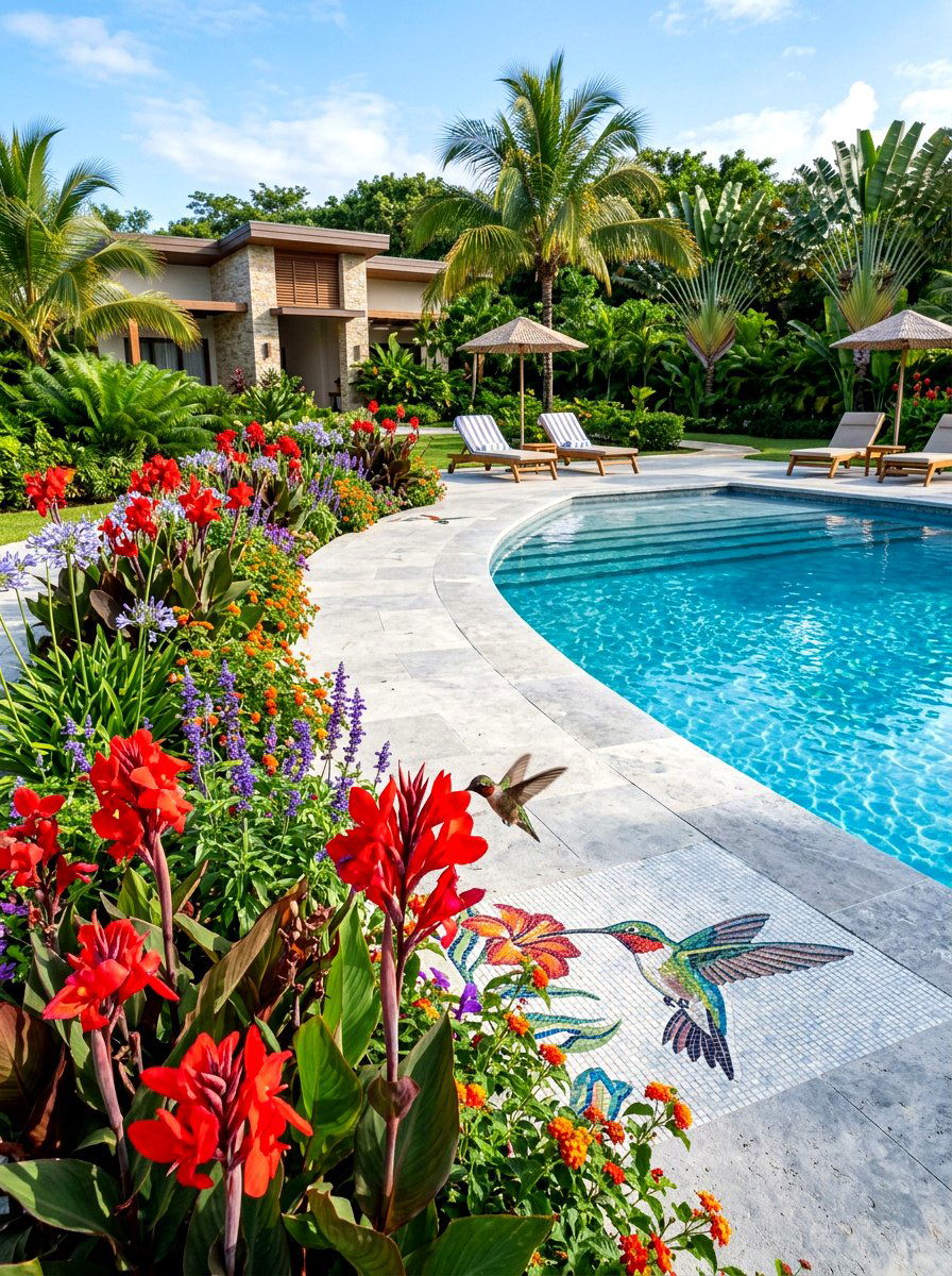 Poolside Nectar Border - 30 hummingbird border ideas