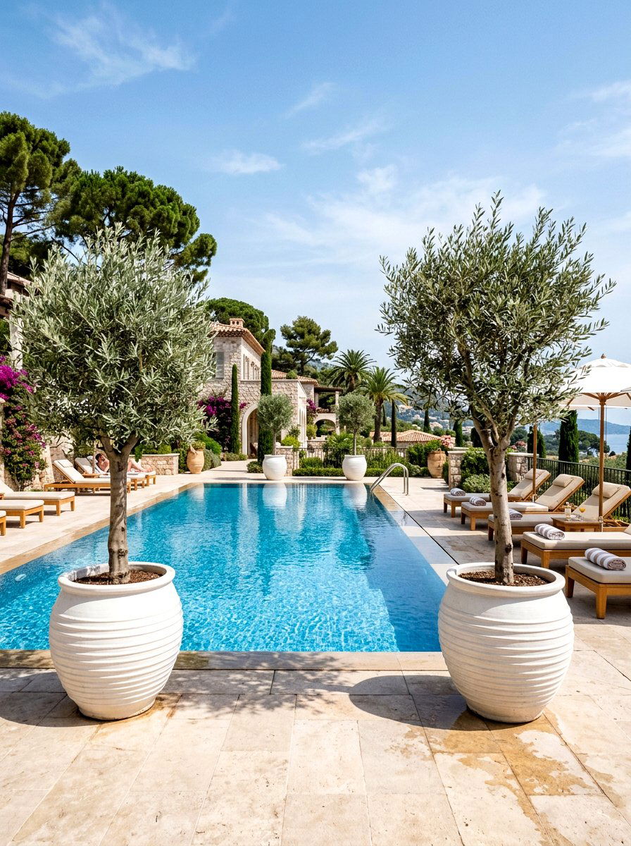 Poolside Olive Trees - 30 potted olive backyard ideas