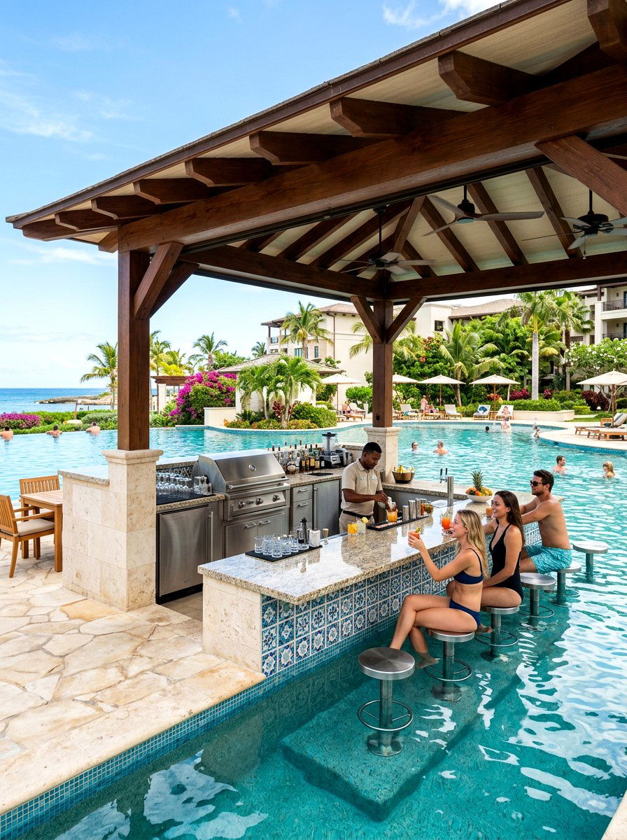 Poolside Pavilion Kitchen - 30 outdoor pavilion kitchen ideas