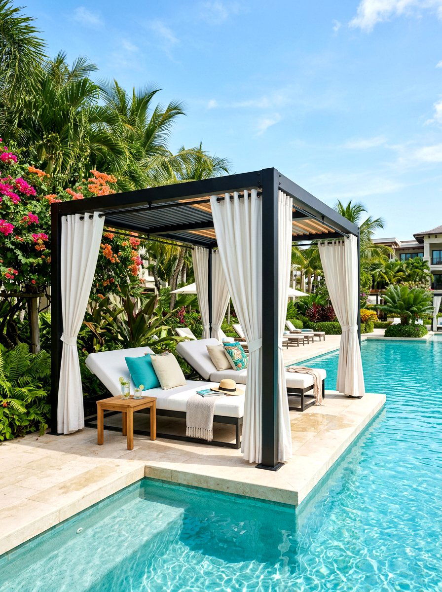 Poolside Pergola Cabana - 30 backyard pergola ideas