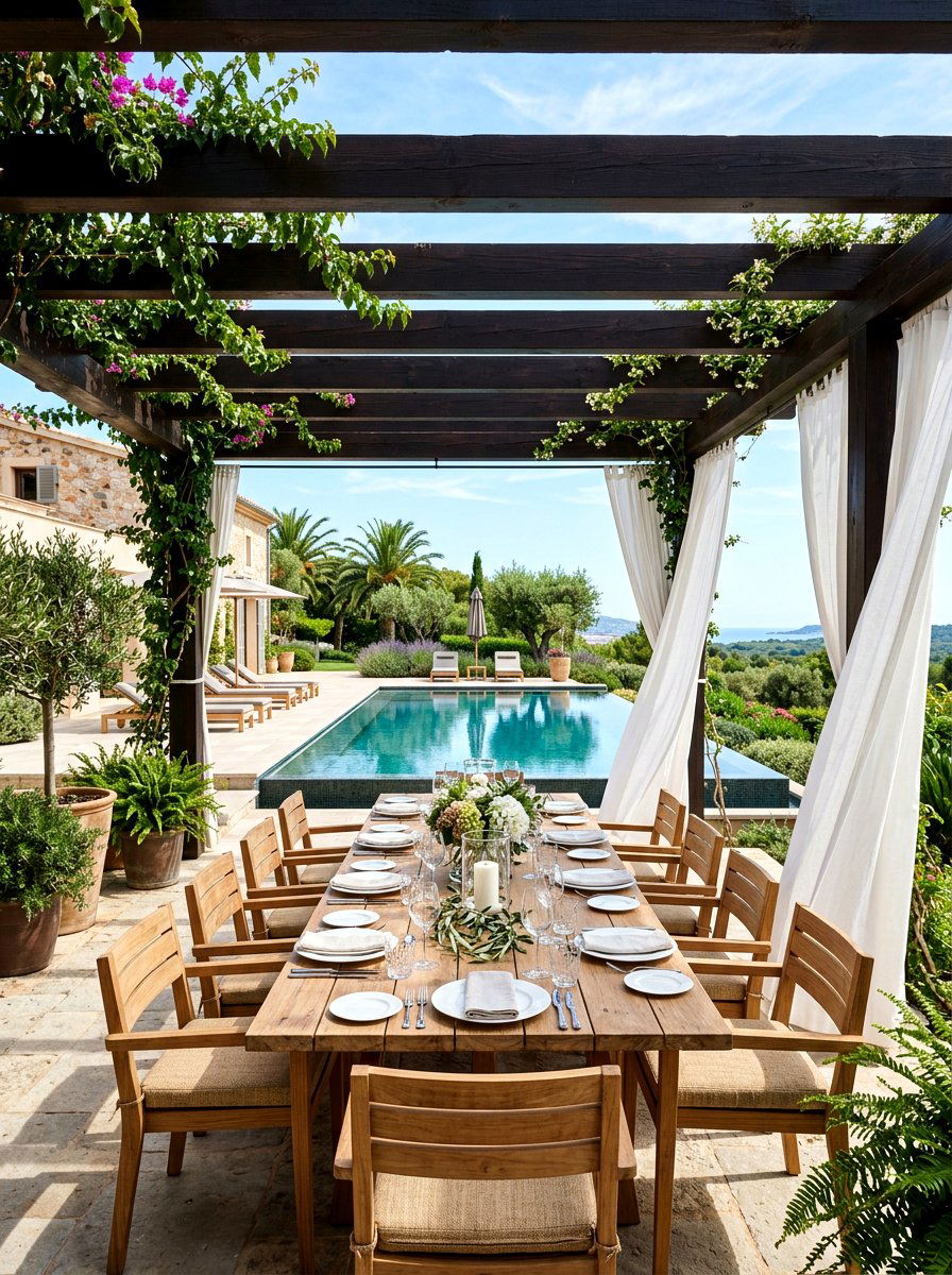 Poolside Pergola Setup - 30 poolside dining ideas