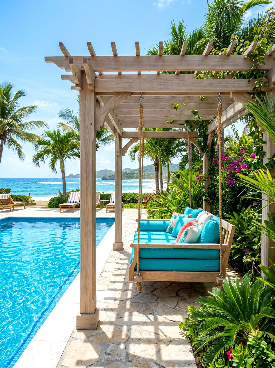 Poolside Pergola Swing - 30 pergola with swings ideas