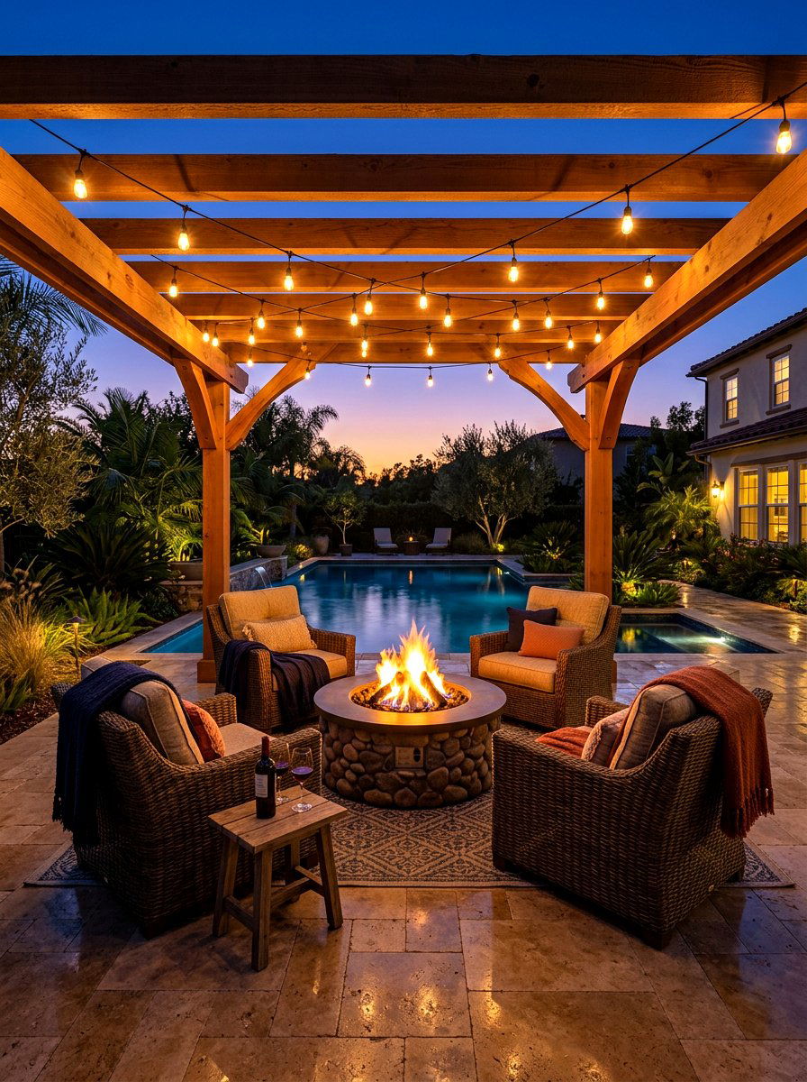 Poolside Pergola With Fire Pit - 30 poolside pergola lounge ideas