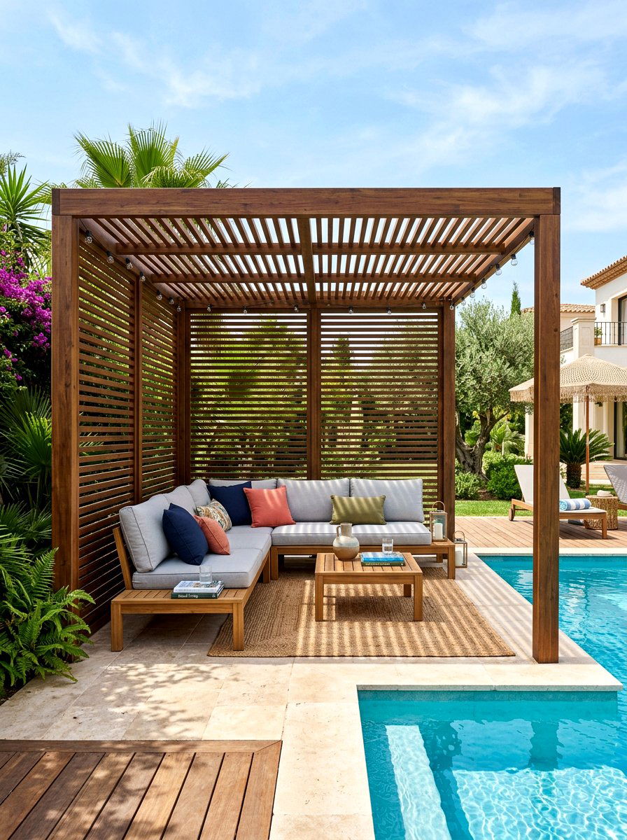 Poolside Pergola With Privacy Screens - 30 poolside pergola lounge ideas