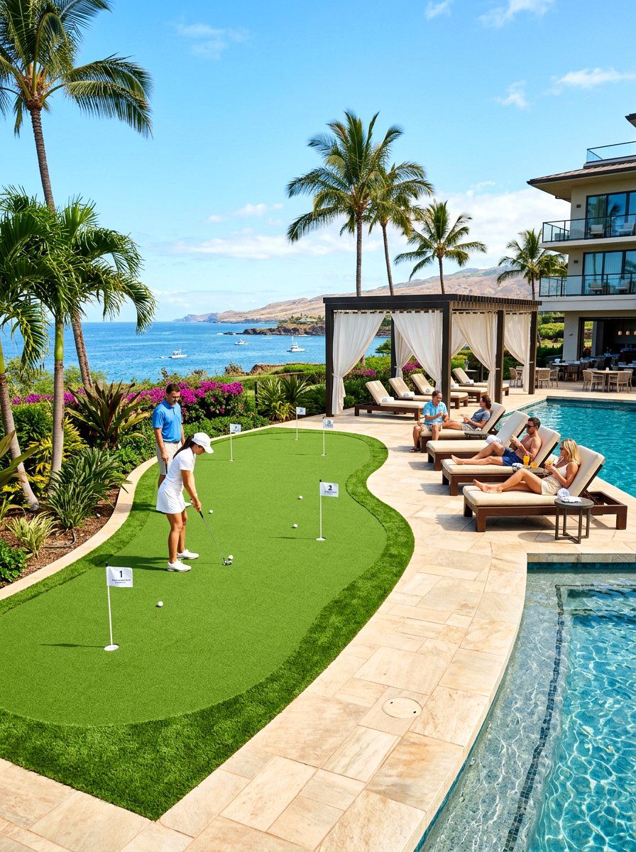 Poolside Putting Green - 30 backyard putting green ideas
