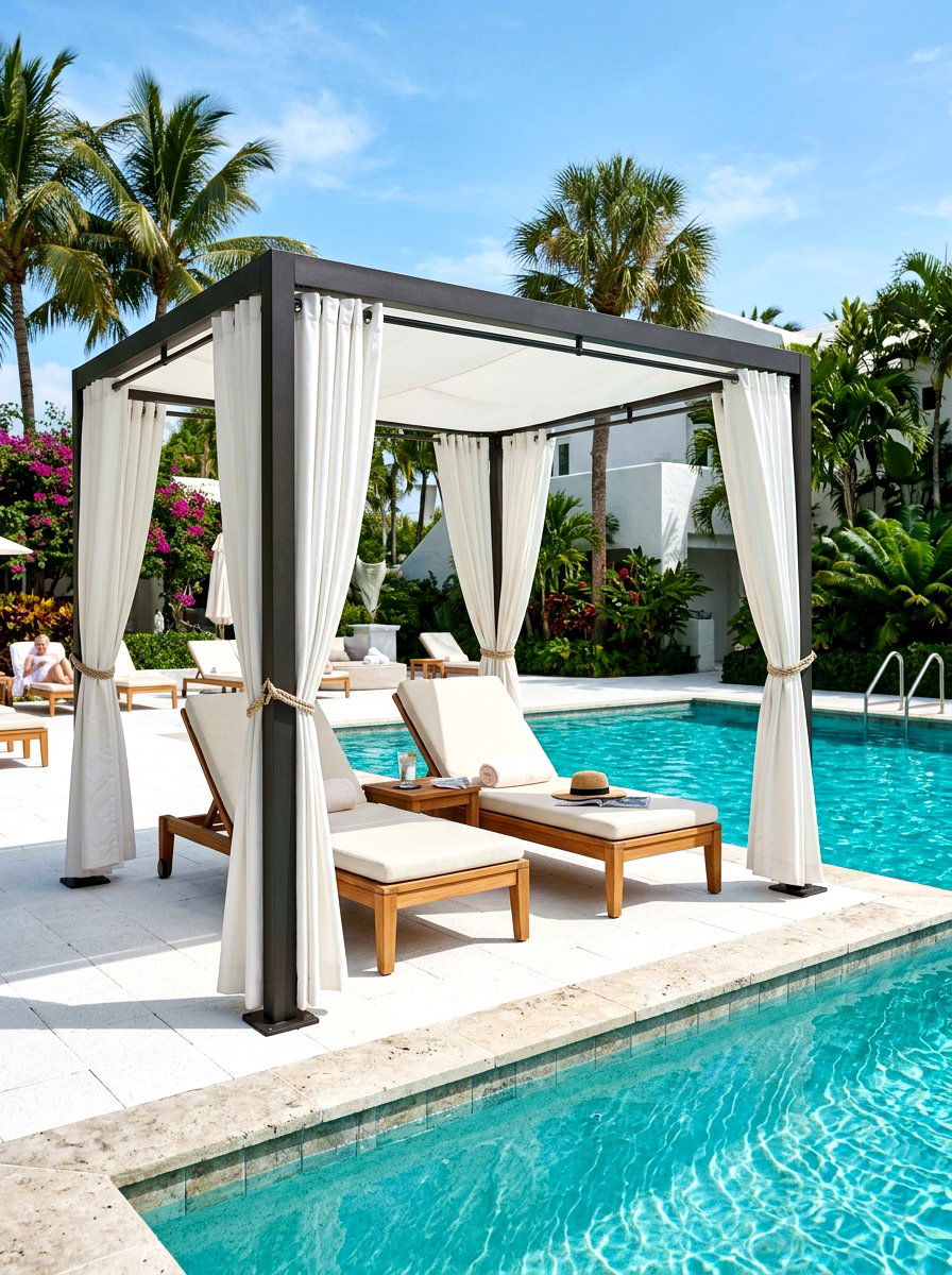 Poolside Retractable Cabana Shade - 30 retractable pergola shade ideas