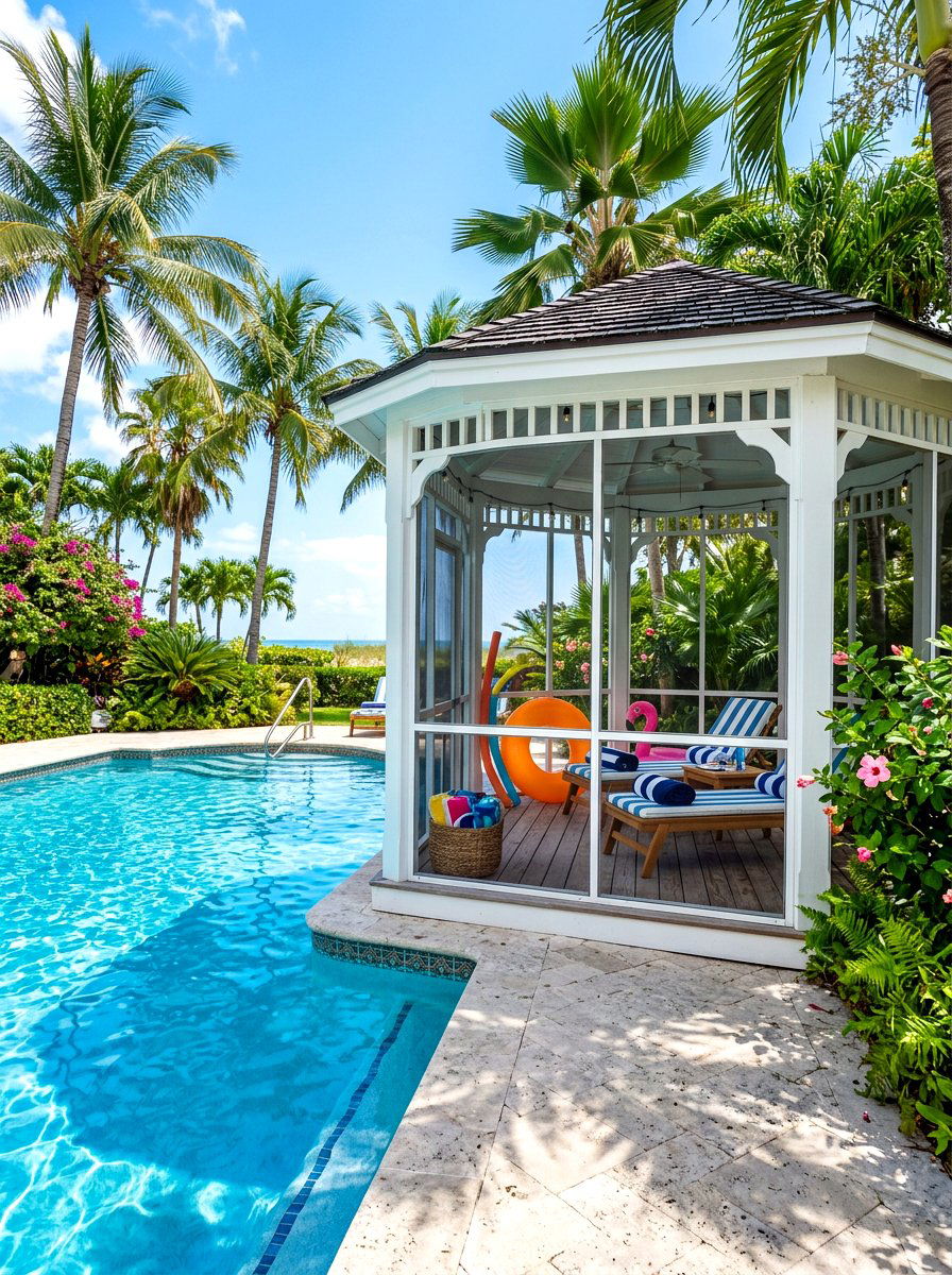 Poolside Screened Gazebo - 30 screened gazebo ideas