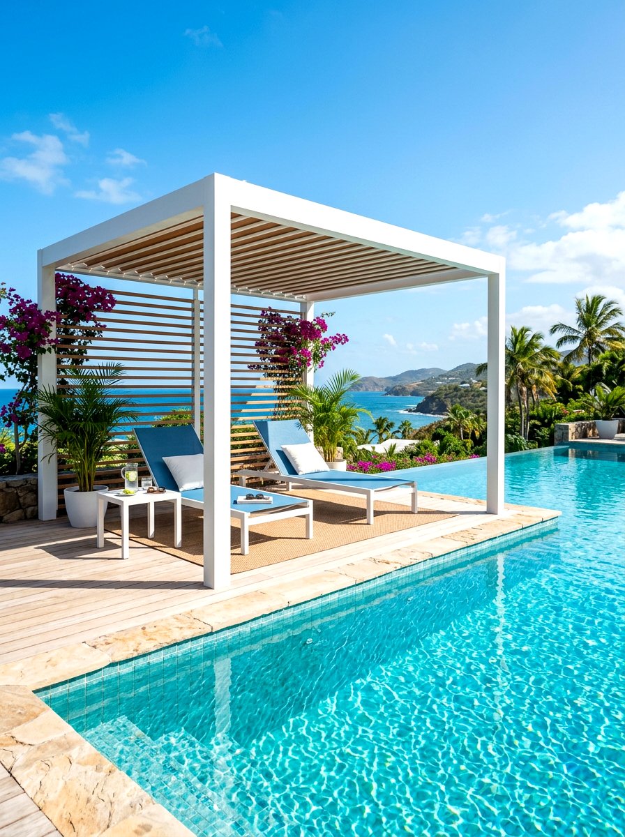 Poolside Shade Pergola - 30 budget pergola ideas