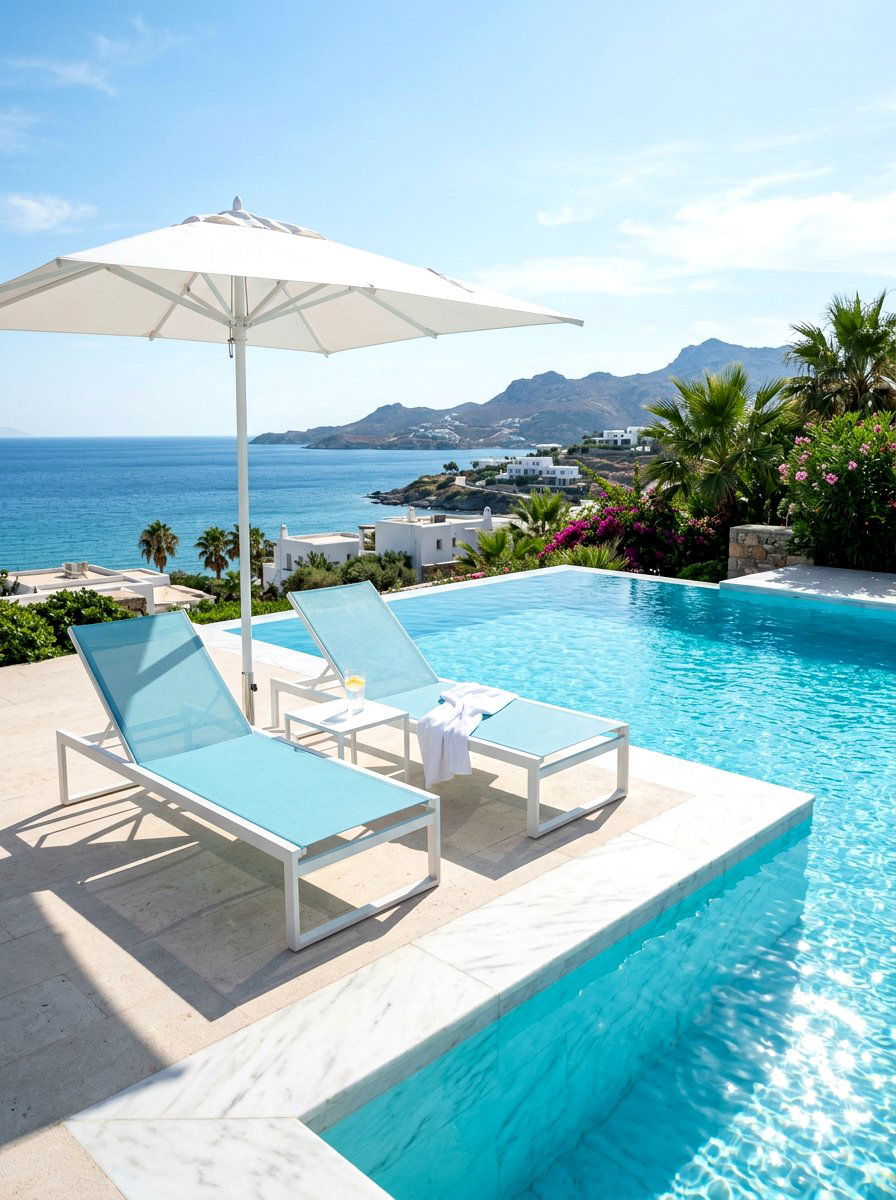 Poolside Sling Lounger Setup - 30 sling chair patio ideas