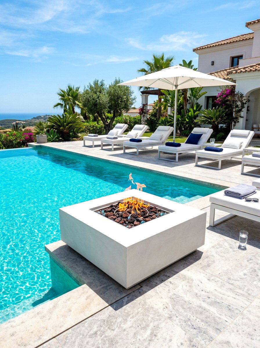 Poolside Square Fire Pit - 30 square fire pit ideas